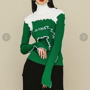 Kotohayokazawa Green and White Women's Turtleneck Sweater